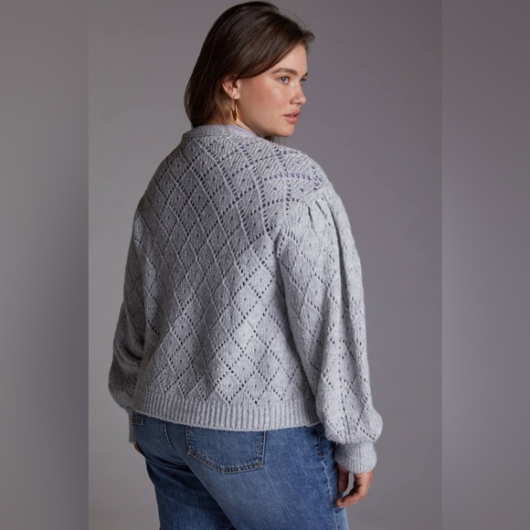 Anthropologie Gray Off-the-Shoulder Sweater with Intricate Knit Design - Picture 6 of 15